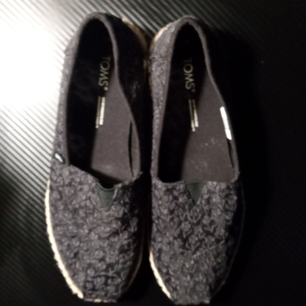 Toms Black Espadrille Flats with Lace Overlay